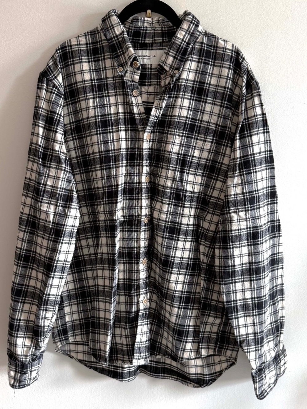 Abercrombie & Fitch Black Plaid Flannel Shirt Button Up Cotton Casual Men's XL